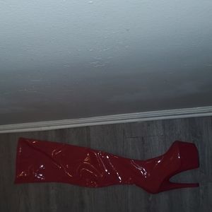 Pleasers 7 inch thigh high red boots